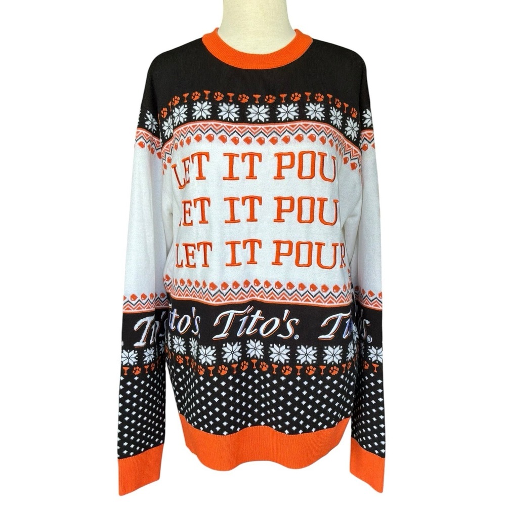 TITO'S Let It Pour Handmade Vodka Christmas Ugly Sweater Large Crew Neck